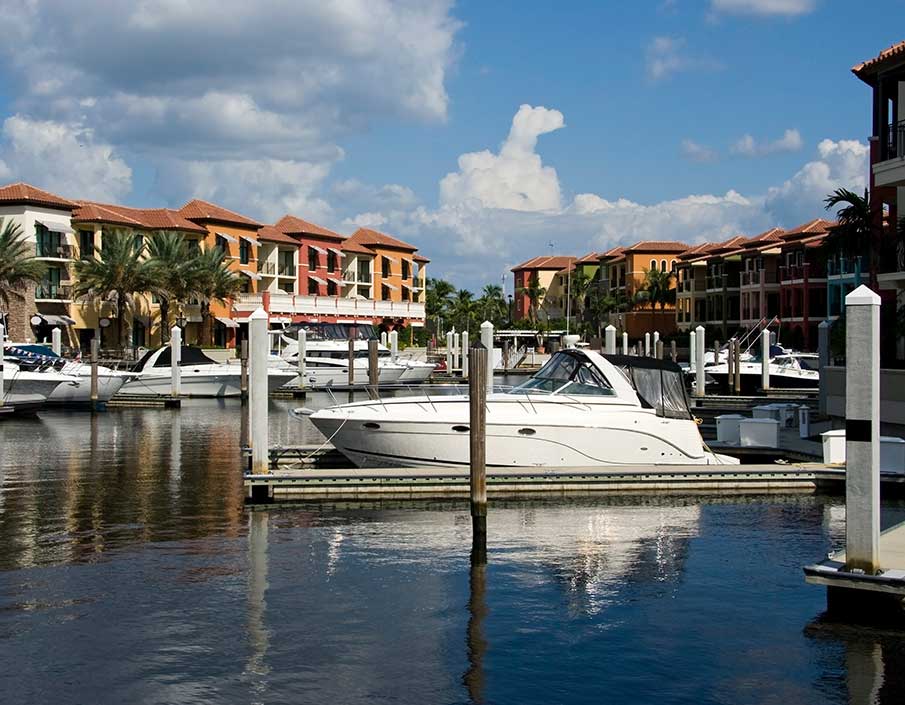 Private boat docks in Naples Bay Marina fueled by A-1 Fuel Service, Fuel Delivery Services Southwest Florida